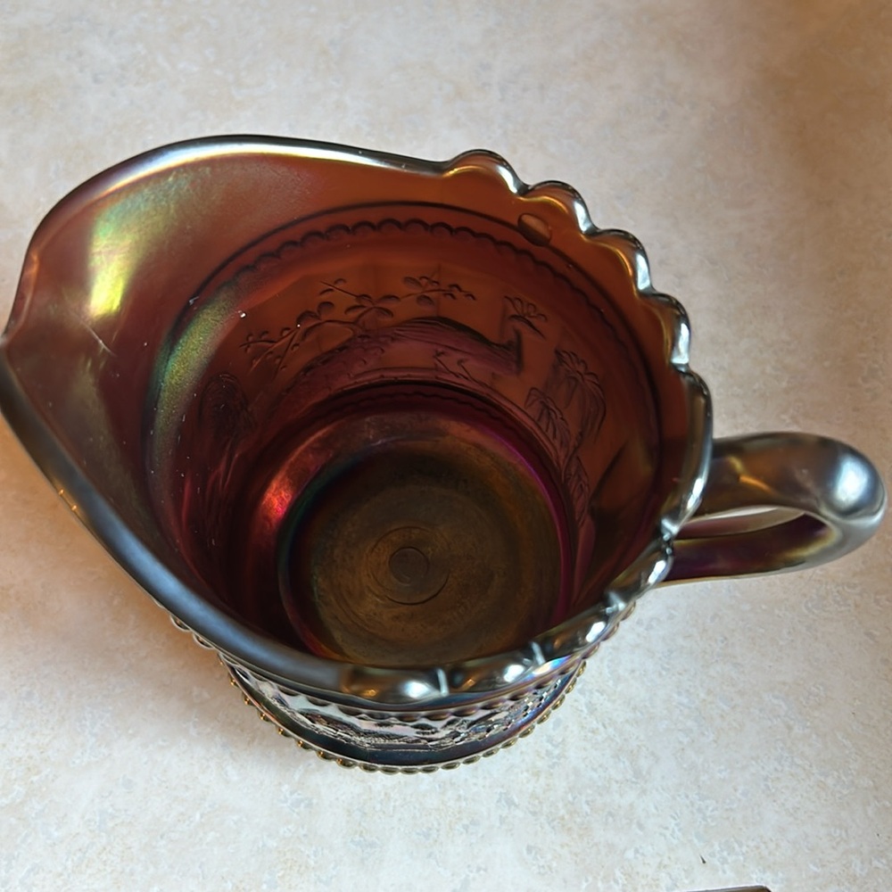 Antique Carnival Glass Peacock at the Fountain Creamer - Picture 6 of 7